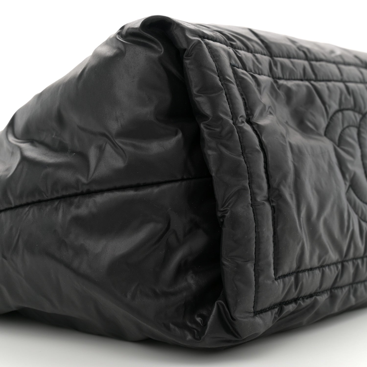 Nylon Quilted Small Coco Cocoon Reversible Tote Black