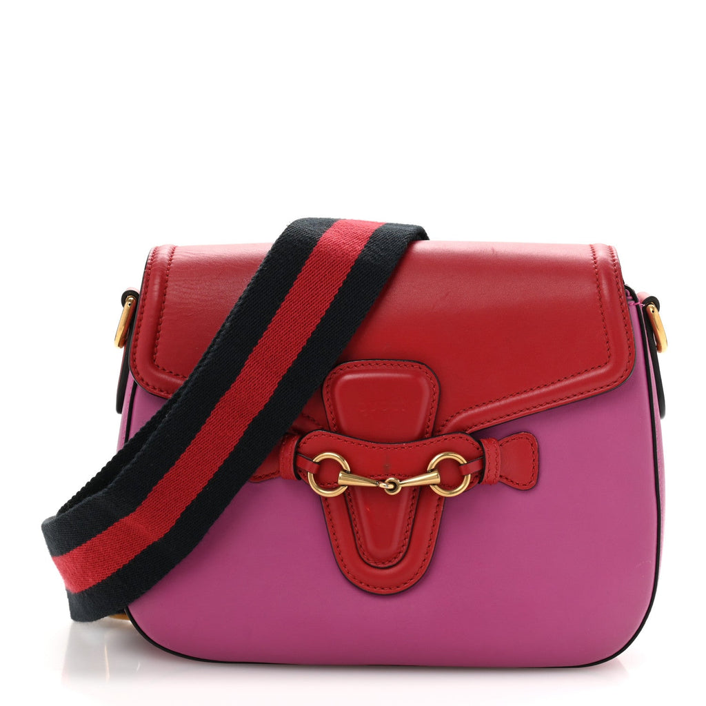 Calfskin Medium Lady Web Shoulder Bag New Rosette Hibiscus Red