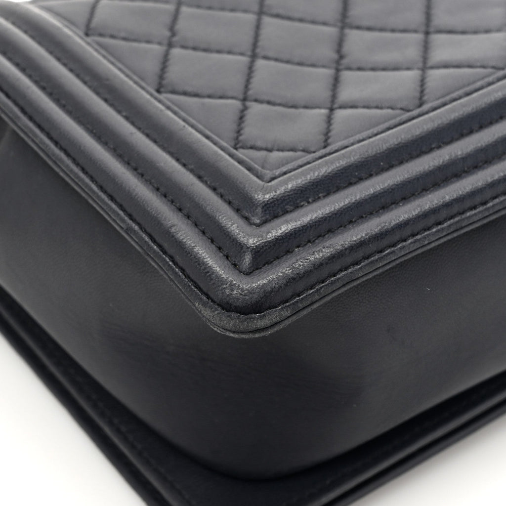 Lambskin Quilted Medium Boy Flap Dark Navy