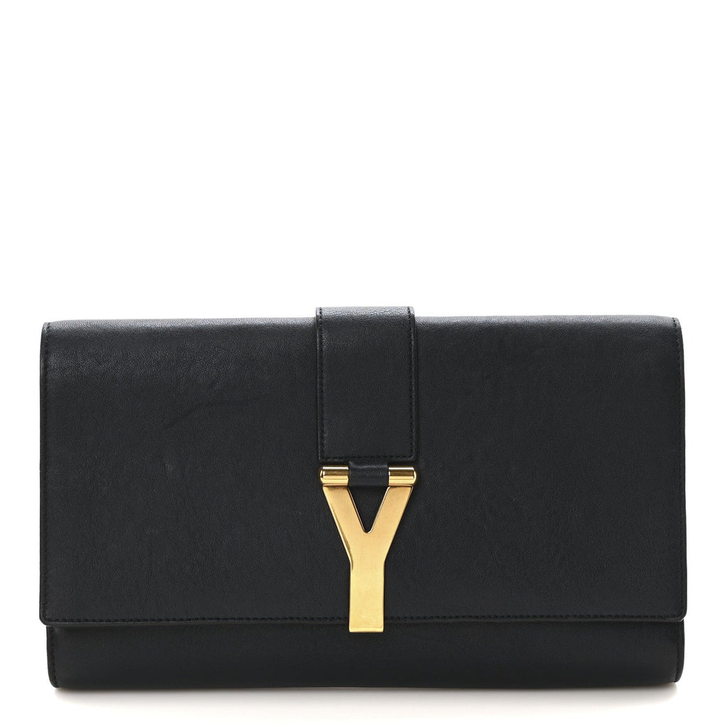 Textured Calfskin Classic Y Ligne Clutch Navy Blue