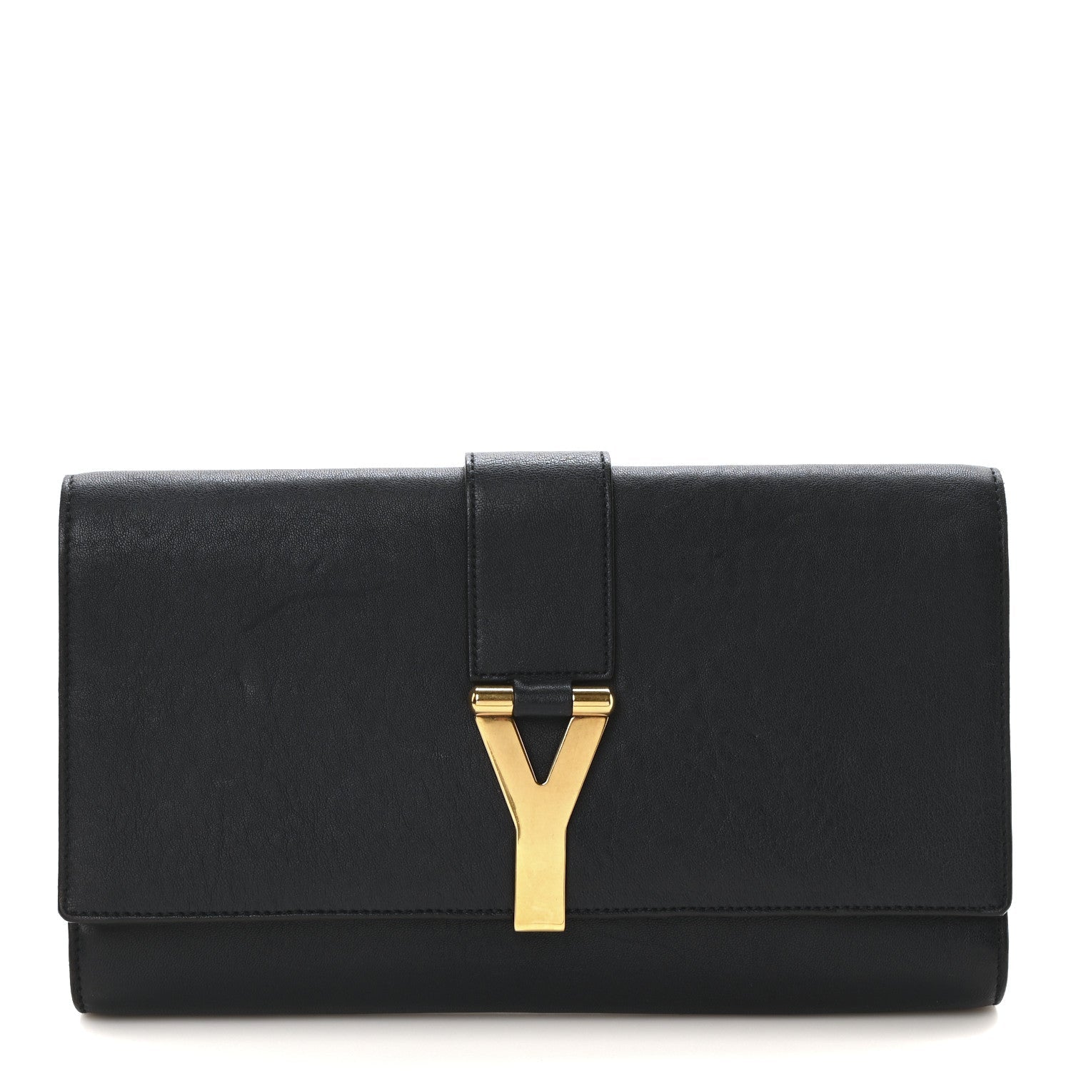 Textured Calfskin Classic Y Ligne Clutch Navy Blue