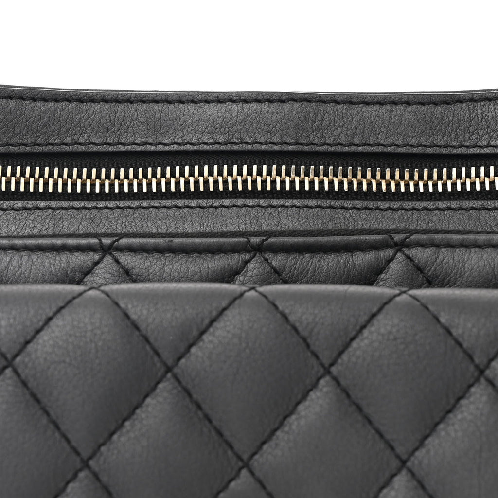 Calfskin Flap Chain Waist Bag Black