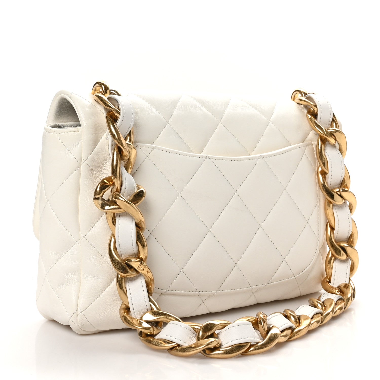 Lambskin Quilted Large CC Funky Town Flap White
