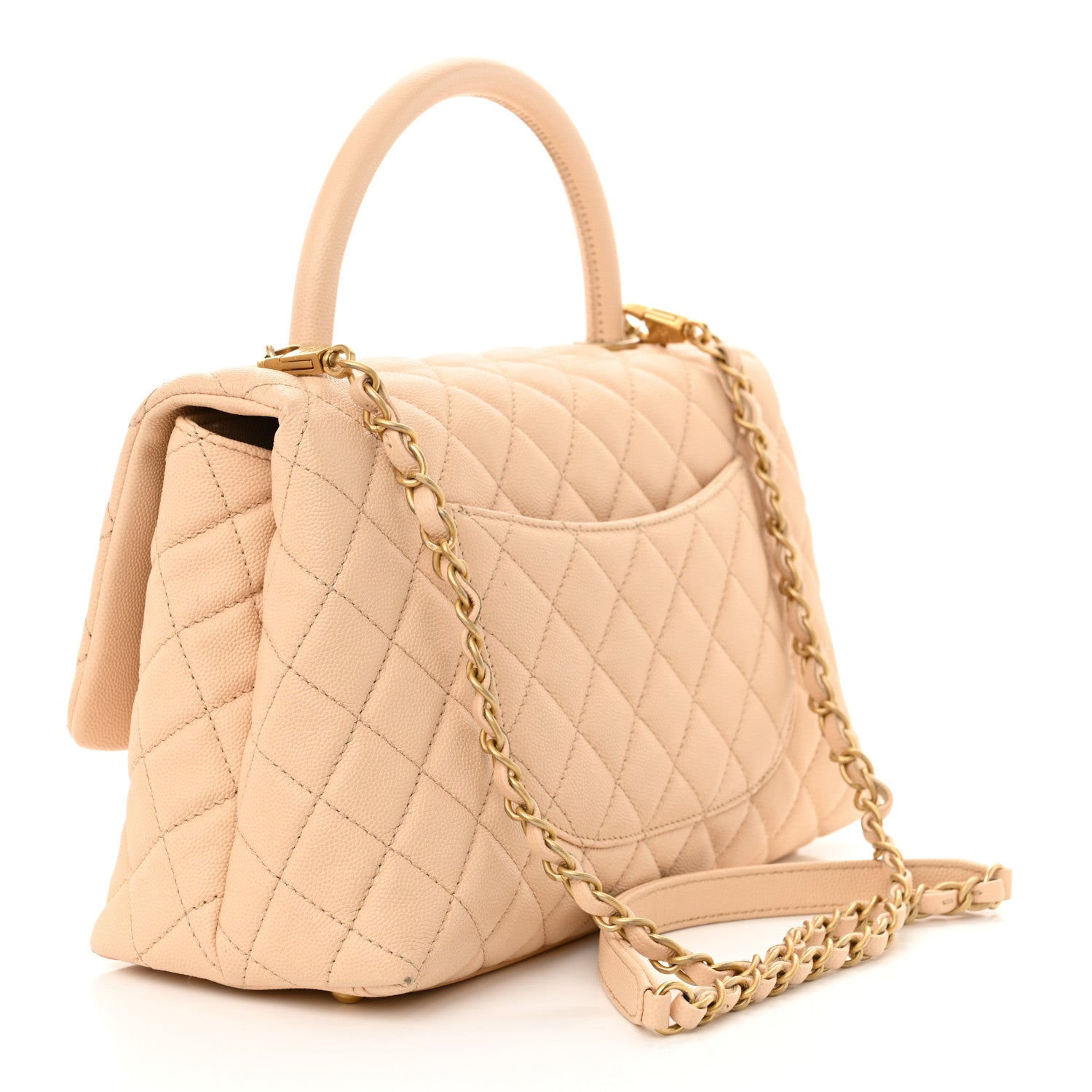 Caviar Quilted Small Coco Handle Flap Beige