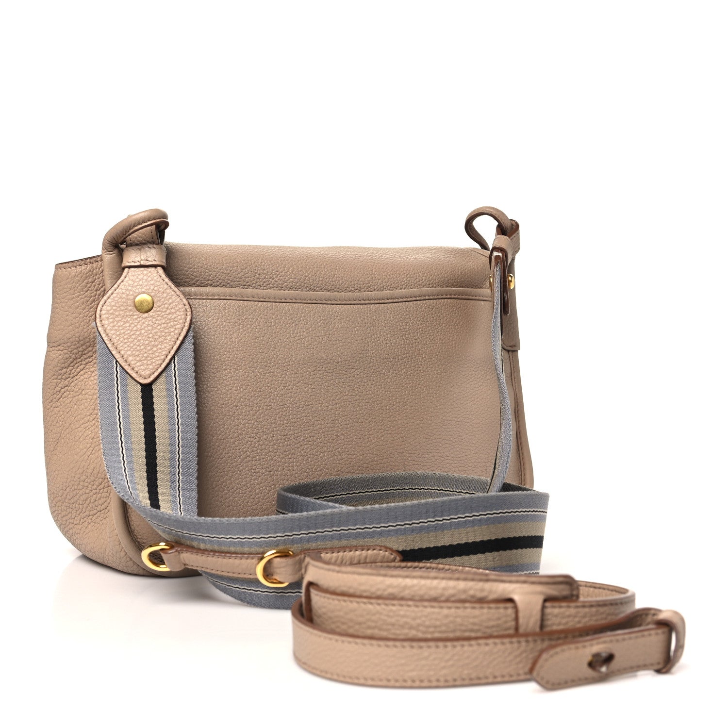 Vitello Daino Embossed Logo Flap Shoulder Bag Sesamo