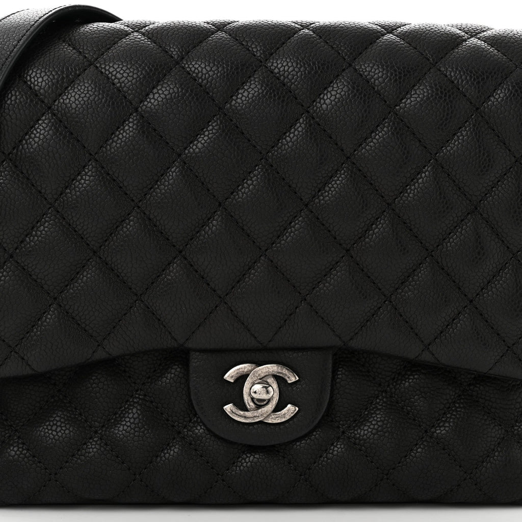 Caviar Quilted Medium Rock In Rome Single Flap Black