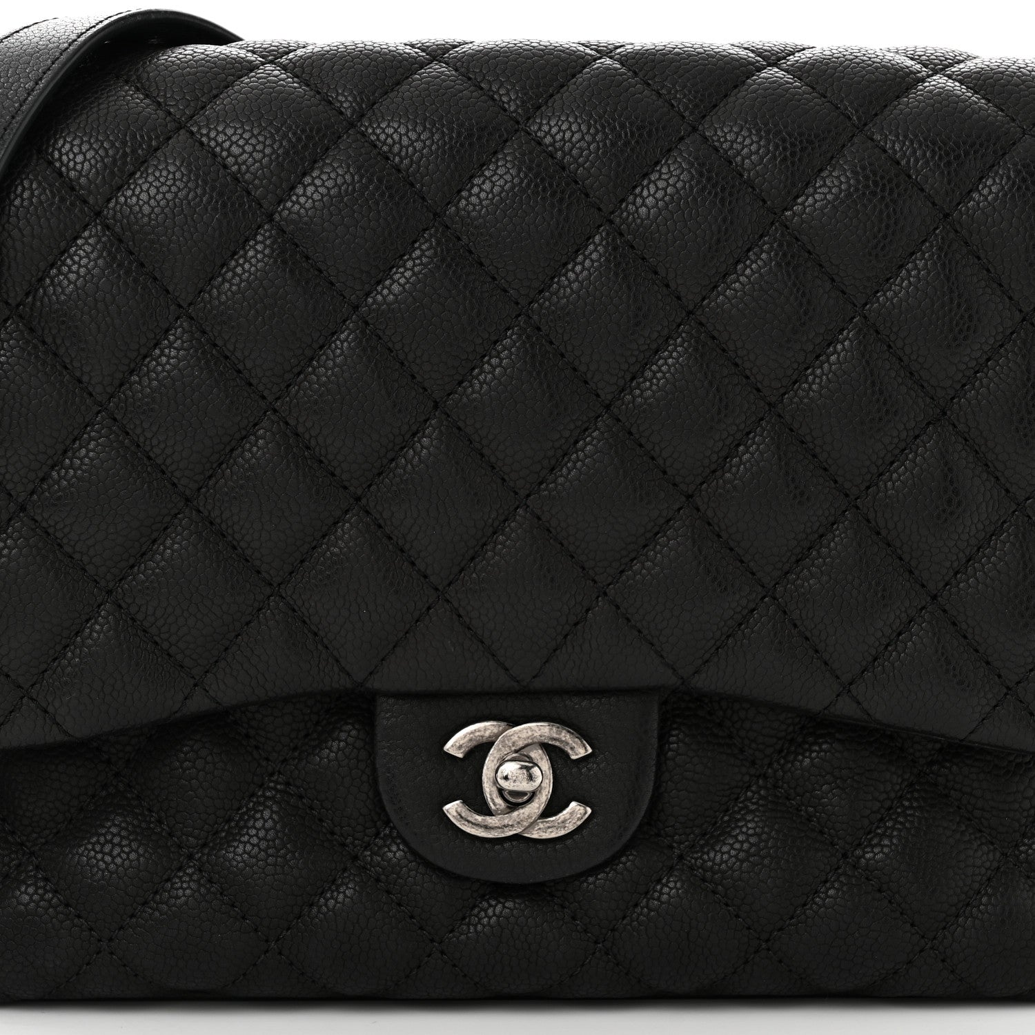 Caviar Quilted Medium Rock In Rome Single Flap Black