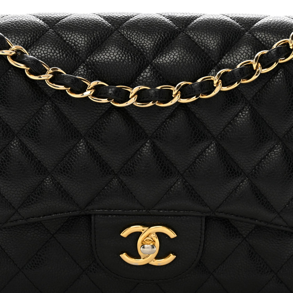 Caviar Quilted Jumbo Double Flap Black
