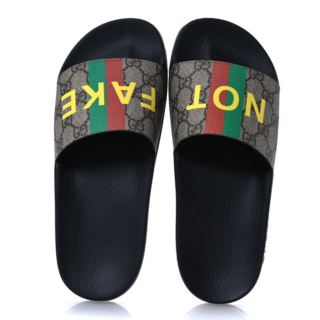 GG Supreme Monogram Fake/Not Slide Sandals 37 Beige Ebony