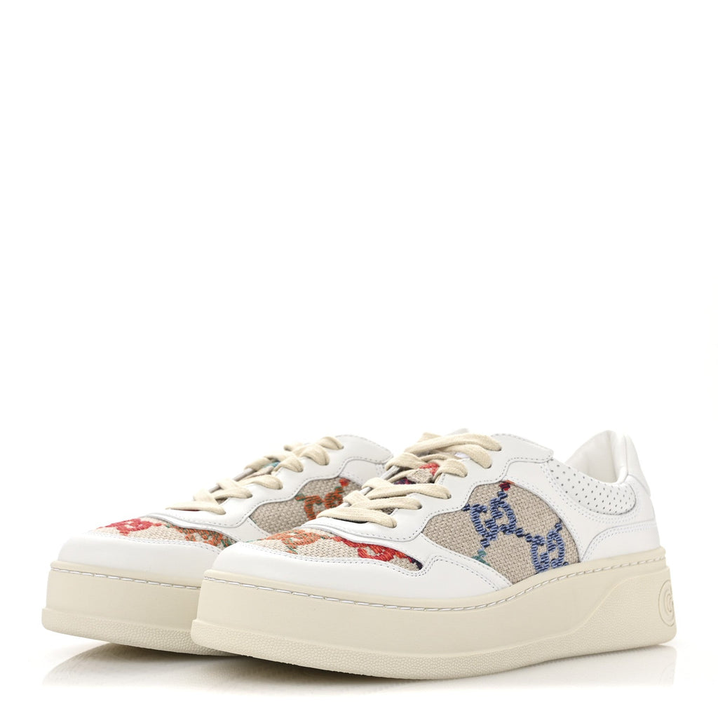 Dali Soft Calfskin GG Tennis Embossed Perforated Womens Platform 55mm Sneakers 40 White Multicolor