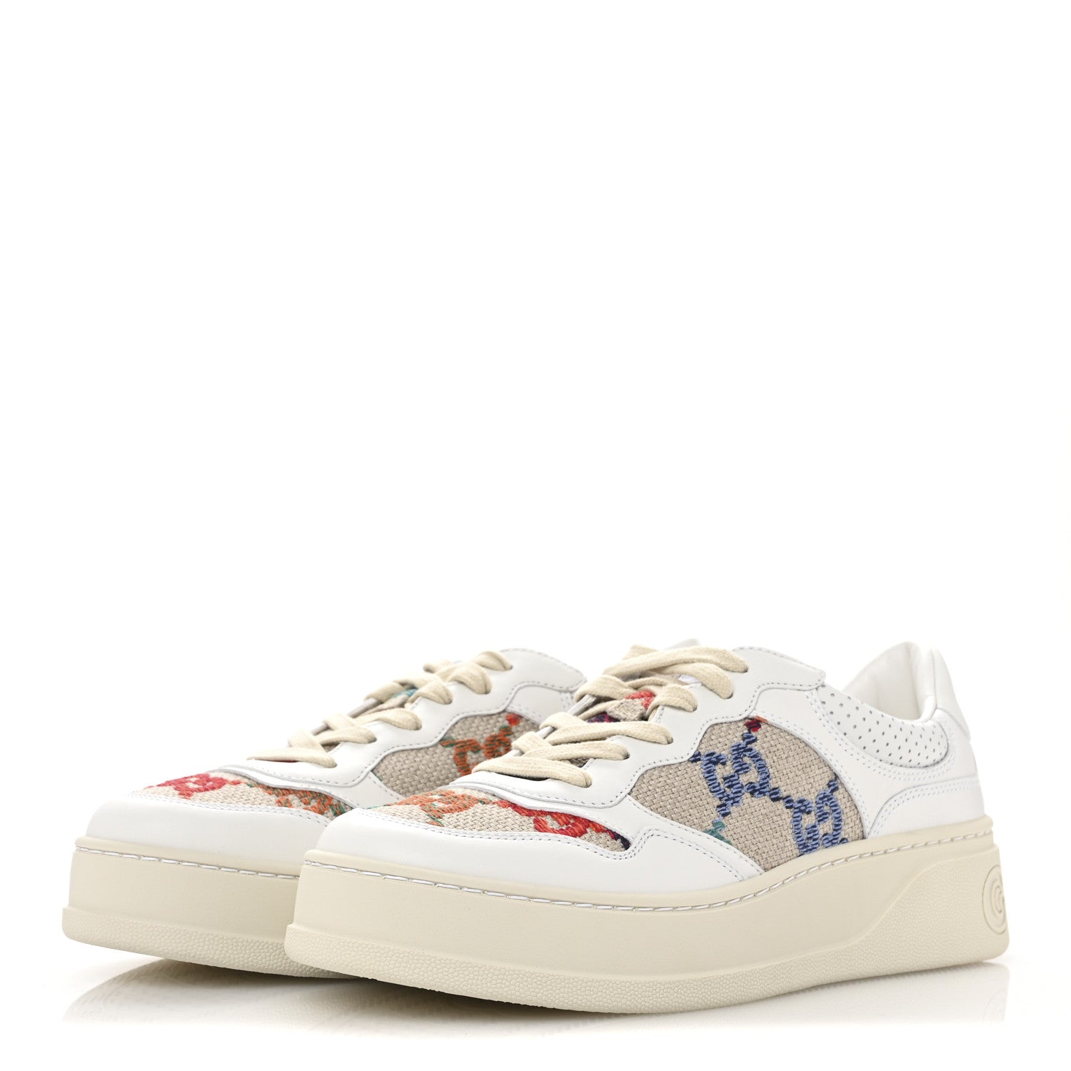 Dali Soft Calfskin GG Tennis Embossed Perforated Womens Platform 55mm Sneakers 40 White Multicolor