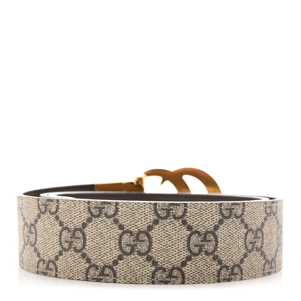 GG Supreme Monogram Plutone Calfskin Double G Reversible 30mm Belt 85 34 Beige Ebony New Acero