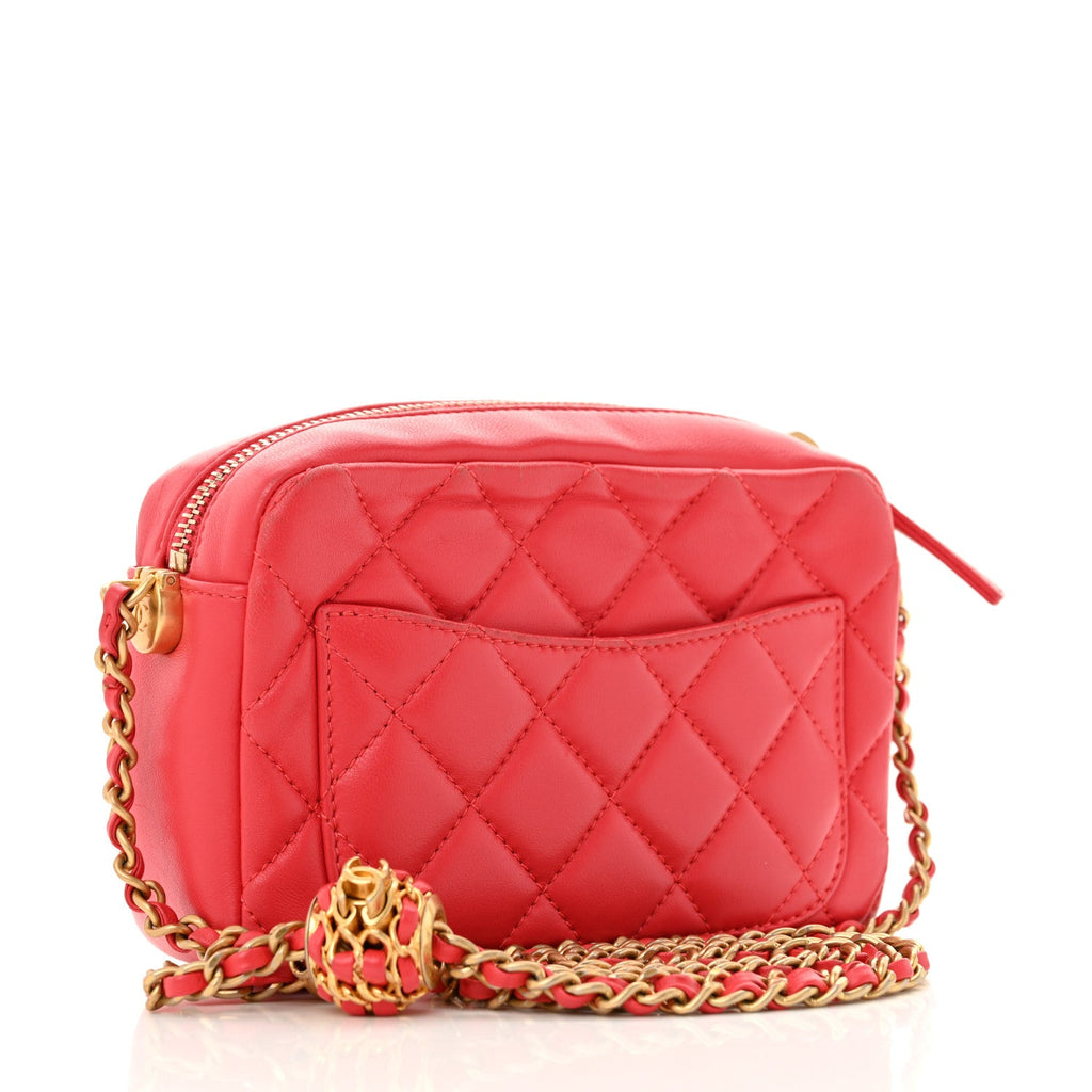 Lambskin Quilted CC Pearl Crush Camera Case Red