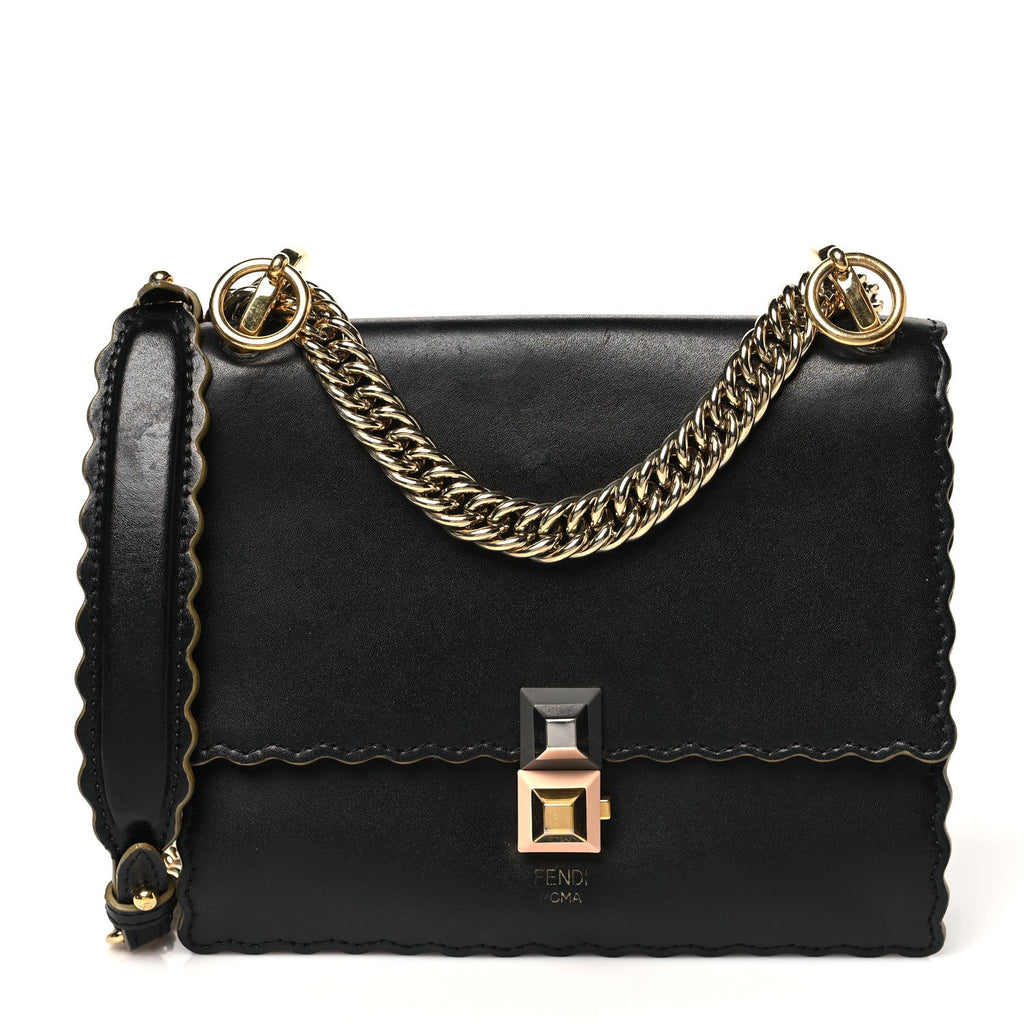 Vitello Liberty Scalloped Studded Small Kan I Shoulder Bag Black