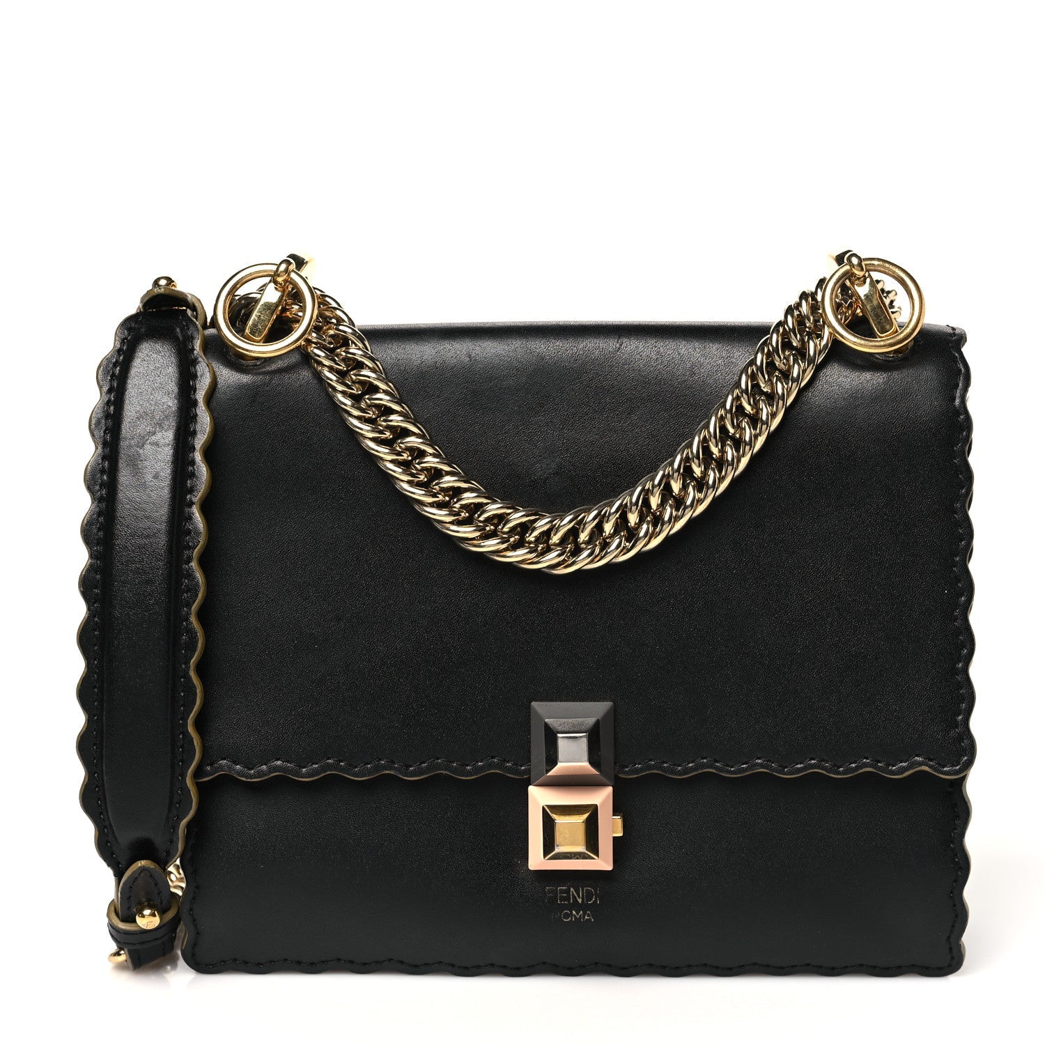 Vitello Liberty Scalloped Studded Small Kan I Shoulder Bag Black