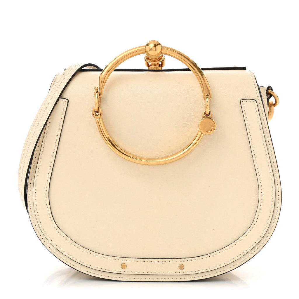 Calfskin Suede Medium Nile Bracelet Bag Off White