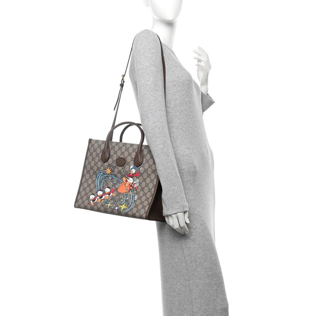 X DISNEY GG Supreme Monogram Donald Duck Retro Interlocking G Tote Bag Beige Multicolor New Acero
