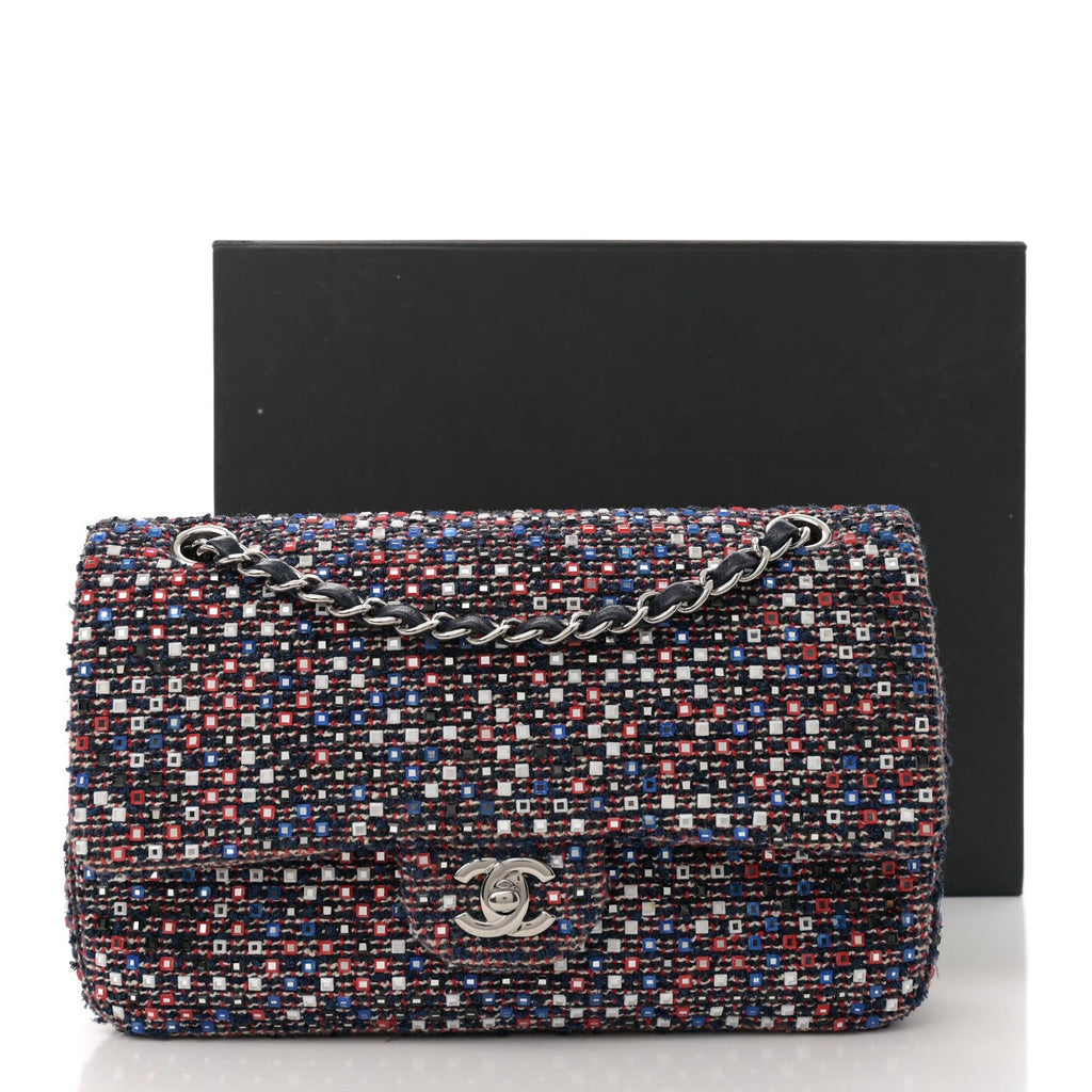Sequin Tweed Medium Double Flap Red White Blue