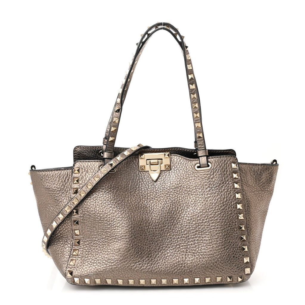 Metallic Alce Printed Calfskin Small Rockstud Tote Sasso
