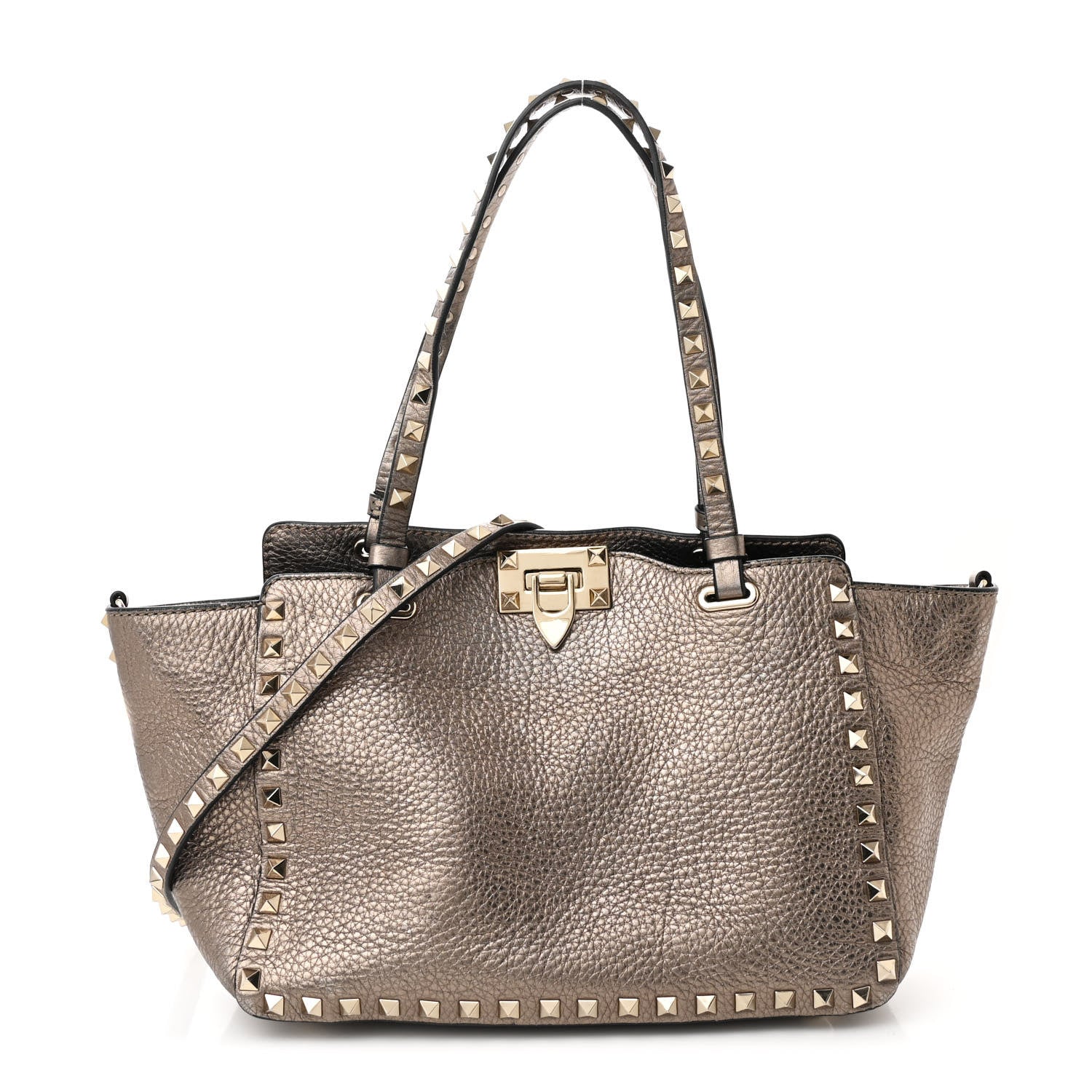 Metallic Alce Printed Calfskin Small Rockstud Tote Sasso
