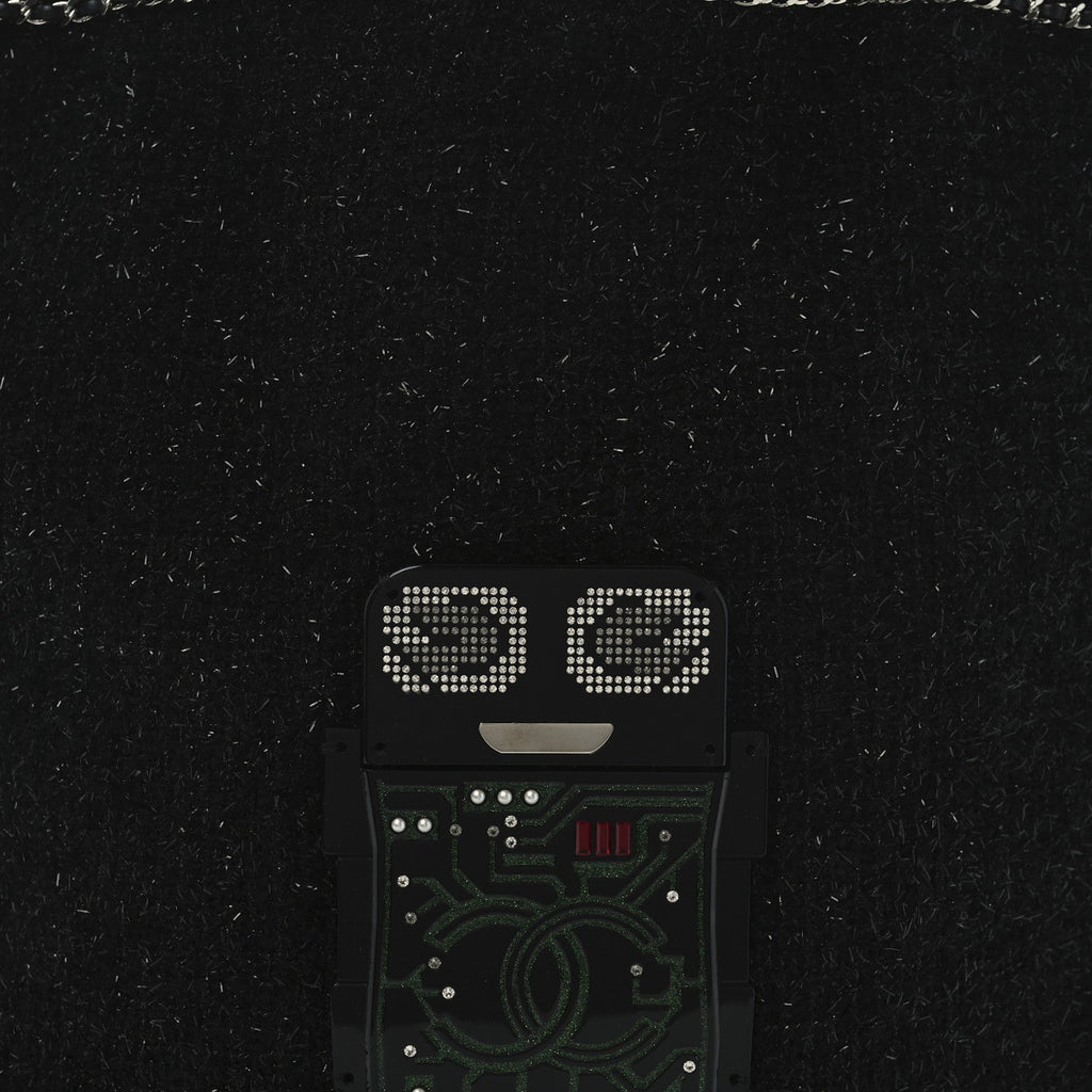 Tweed Resin Strass Large Robot Shopping Bag Black