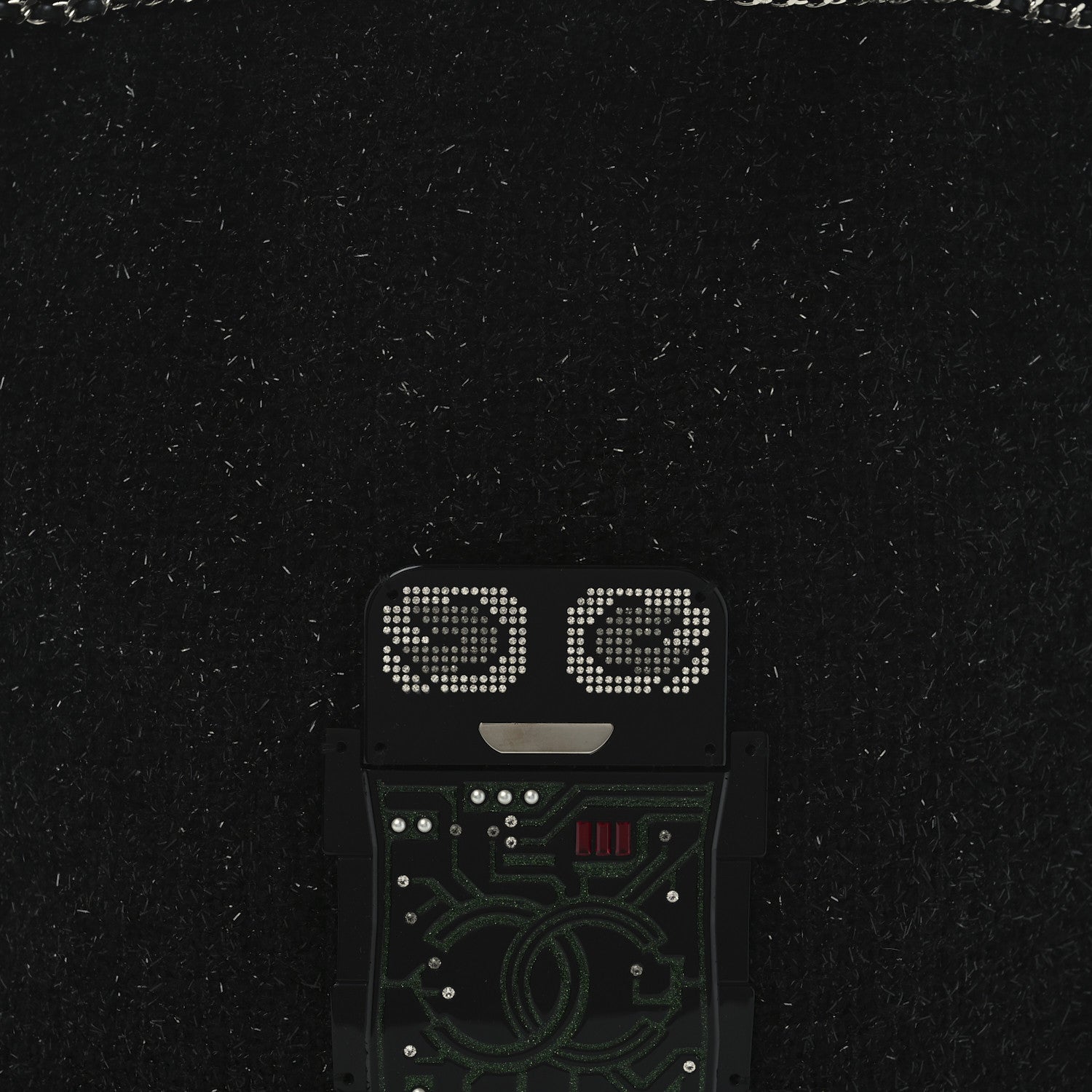 Tweed Resin Strass Large Robot Shopping Bag Black
