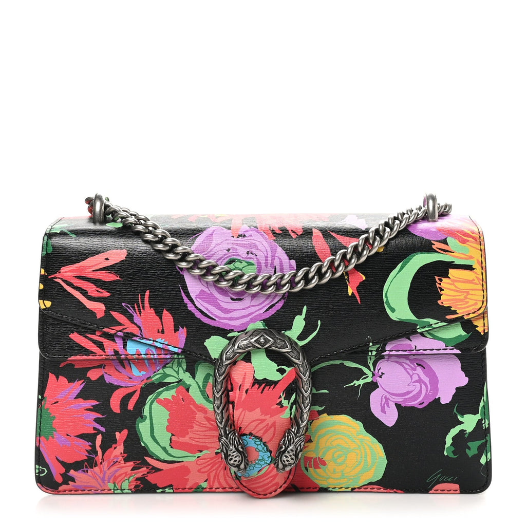X KEN SCOTT New Shangai Calfskin Jenny Floral Print Small Dionysus Shoulder Bag  Black Pink