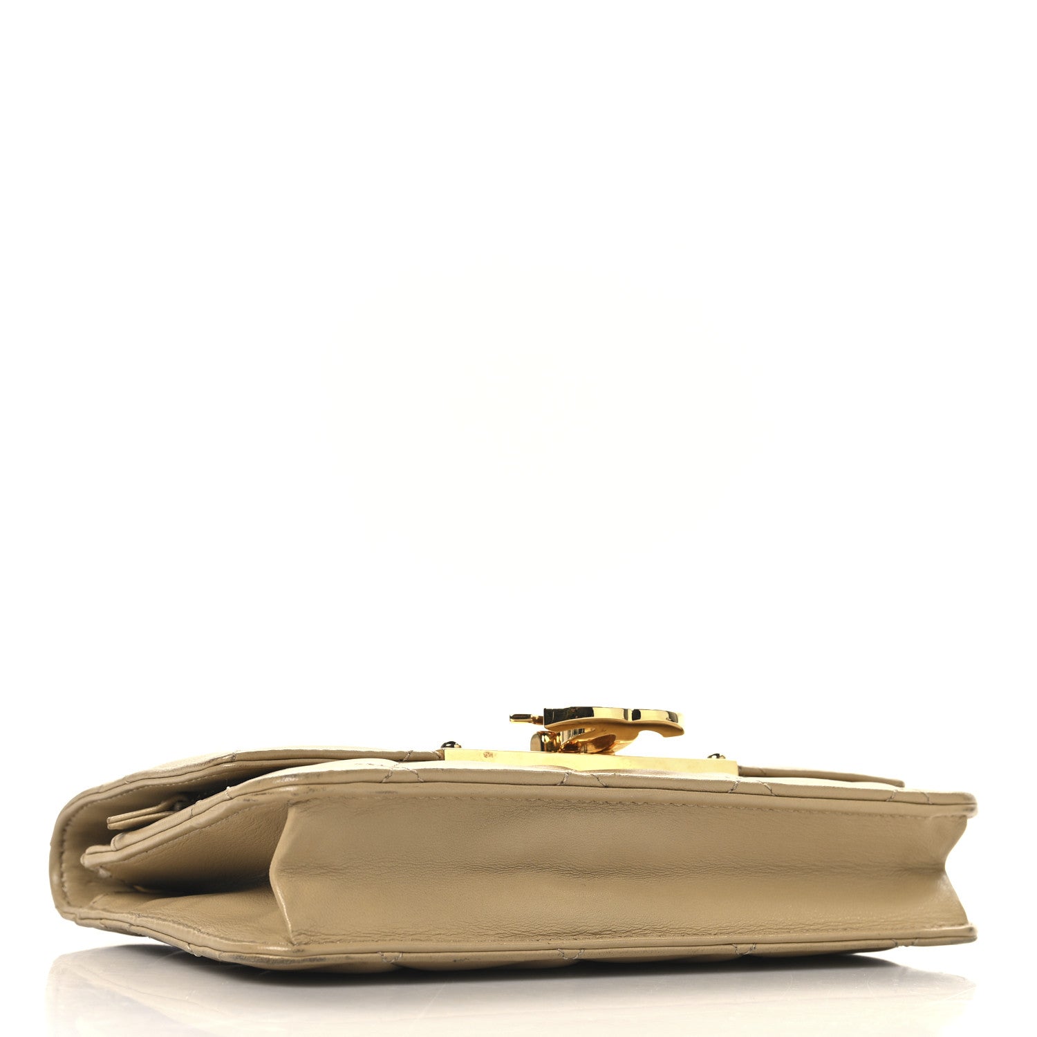 Lambskin Quilted Golden Class Wallet on Chain WOC Beige