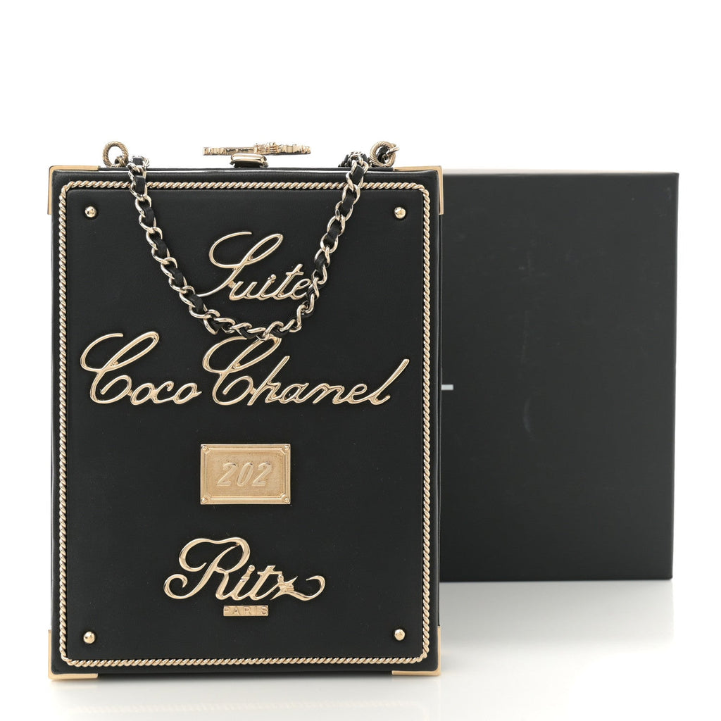 Lambskin Room  Minaudiere Evening Bag Black Gold