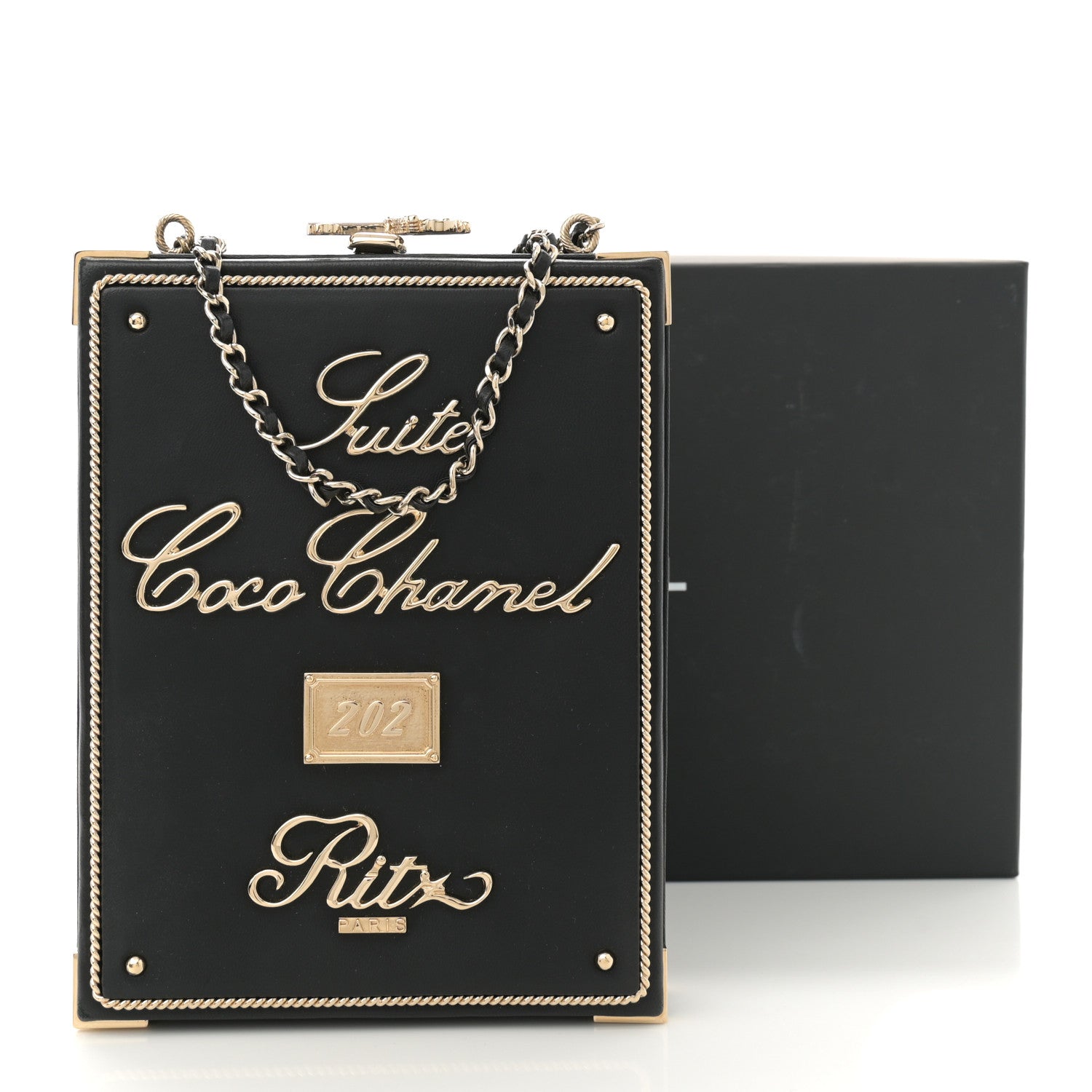 Lambskin Room  Minaudiere Evening Bag Black Gold