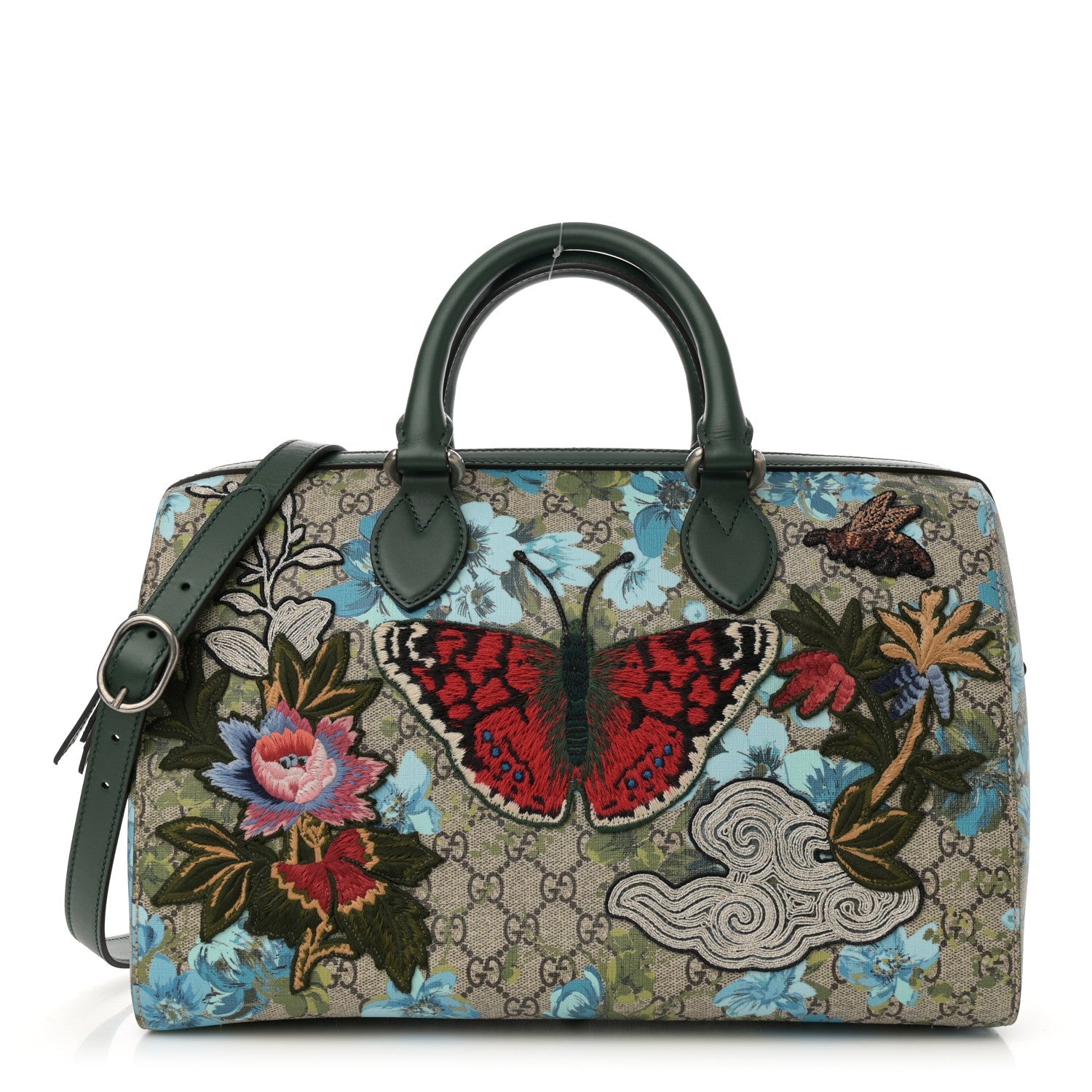 GG Supreme Monogram Bloom Butterfly Embroidered Medium Boston Green