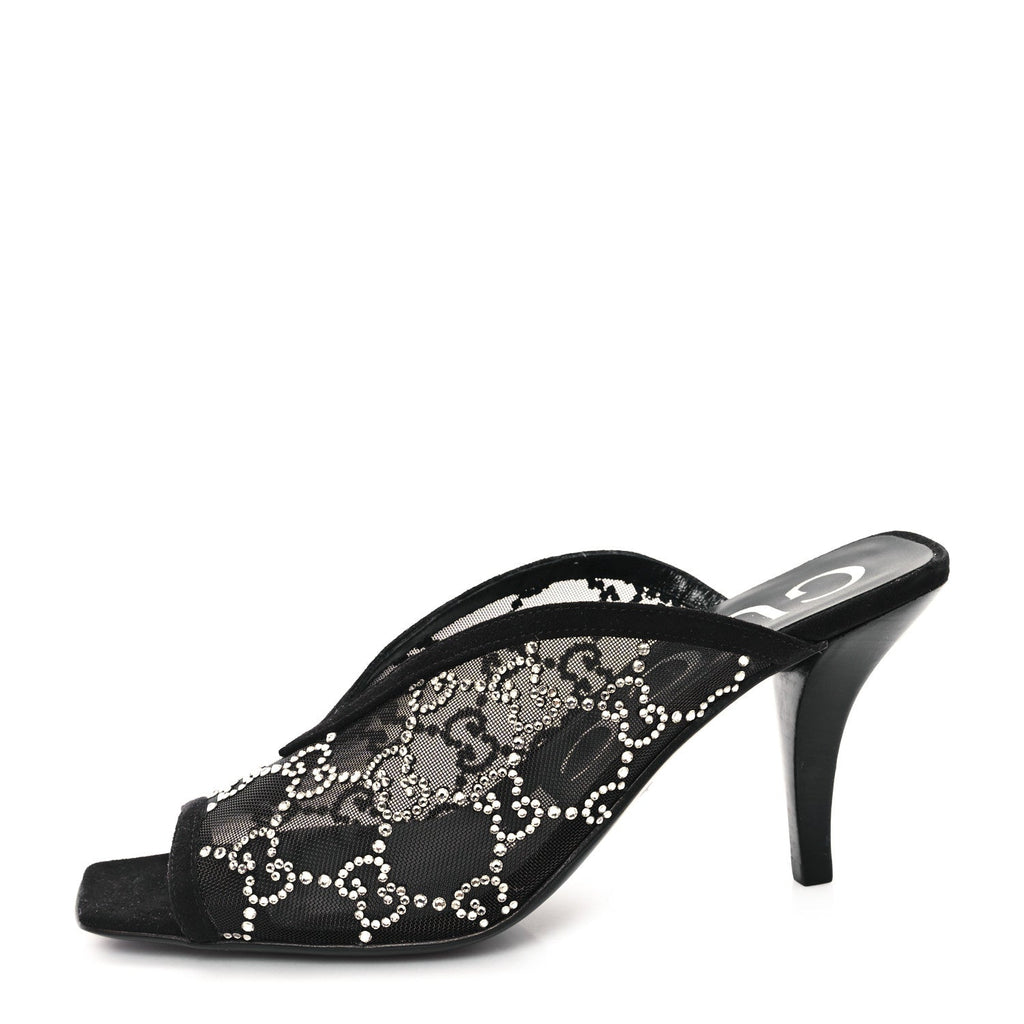 Tela Retino Kid Scamosciato Crystal GG Monogram Square G 95mm Slide Sandals 35 Black