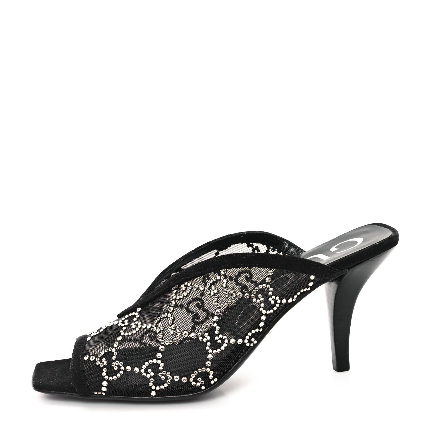 Tela Retino Kid Scamosciato Crystal GG Monogram Square G 95mm Slide Sandals 35 Black