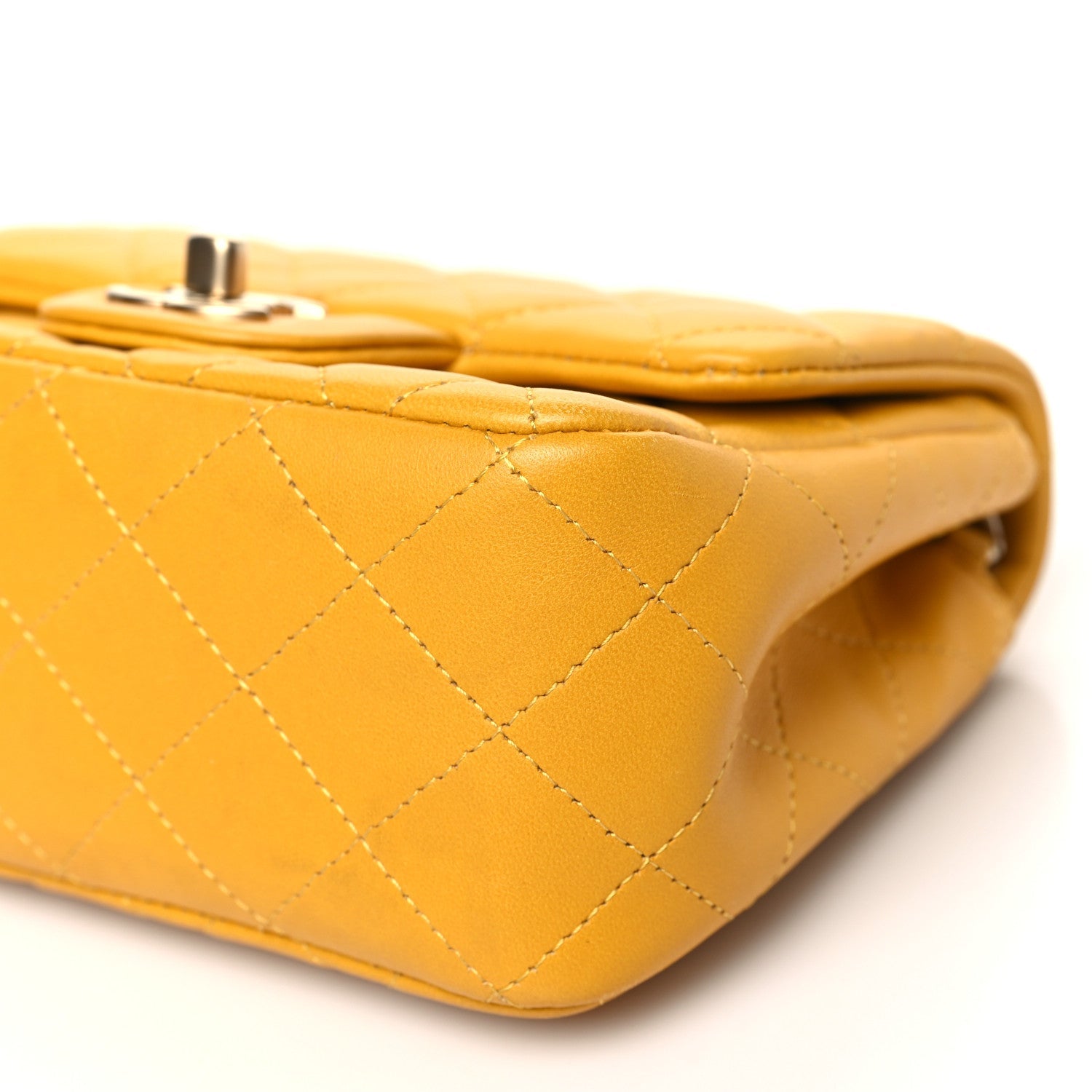 Lambskin Quilted Mini Square Flap Yellow