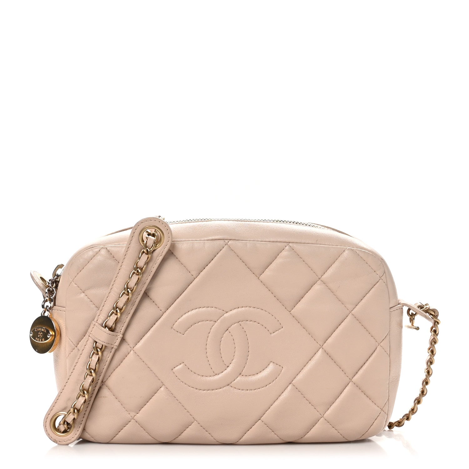 Lambskin Quilted Small Diamond CC Camera Case Beige