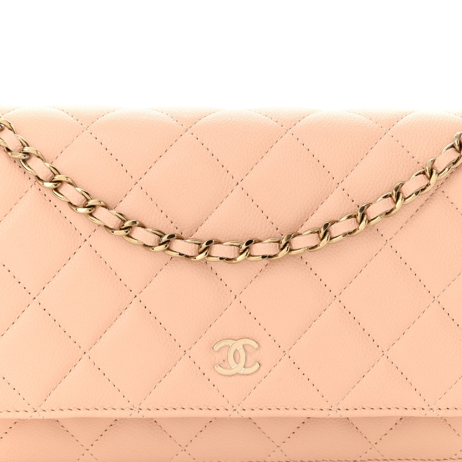 Caviar Quilted Wallet on Chain WOC Light Pink