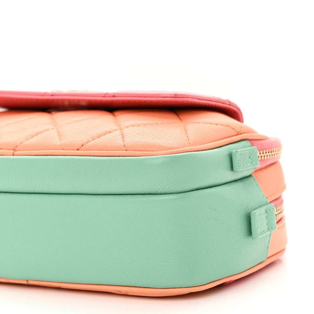 Goatskin Quilted Tri-Color In & Out Waist Bag Orange Green Pink