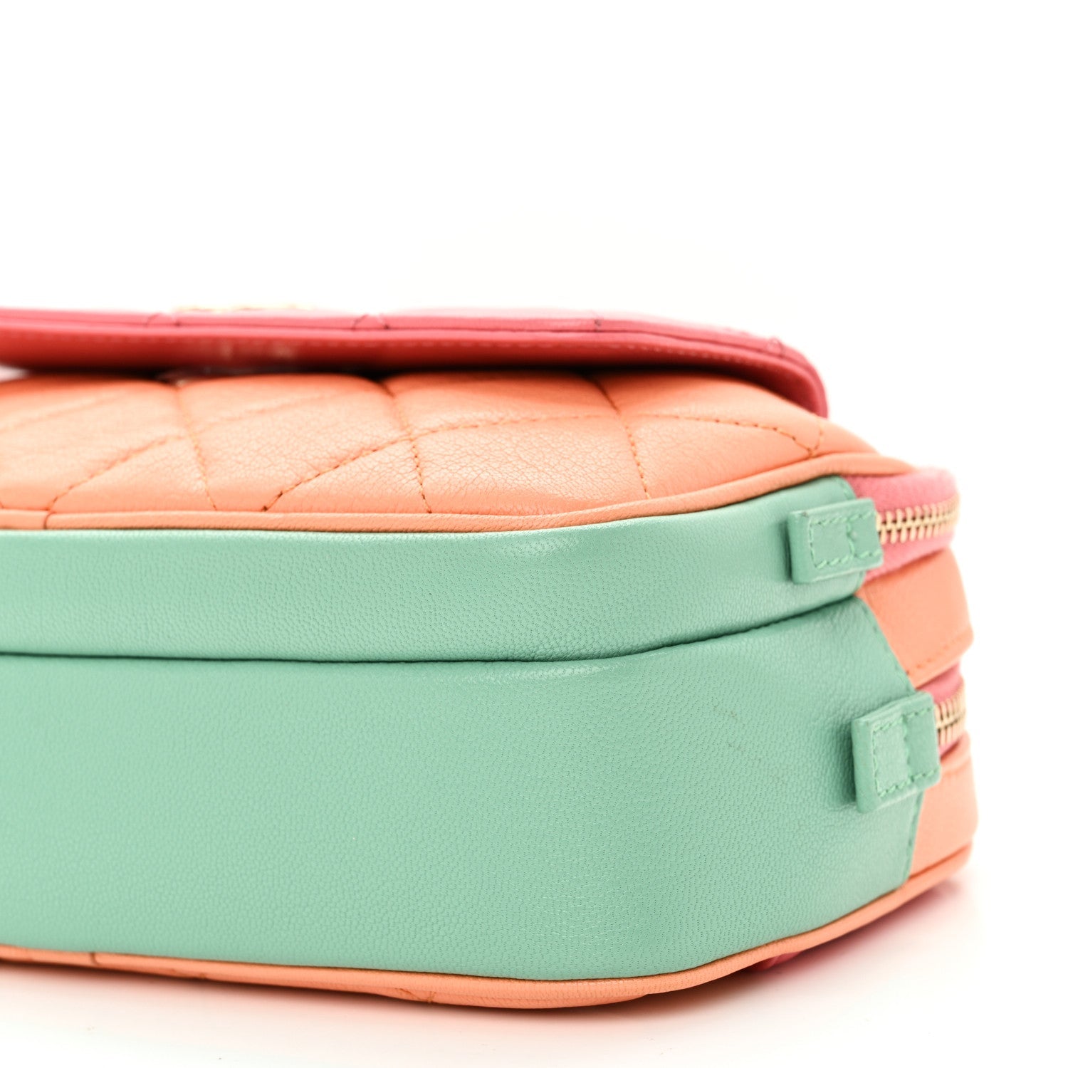 Goatskin Quilted Tri-Color In & Out Waist Bag Orange Green Pink