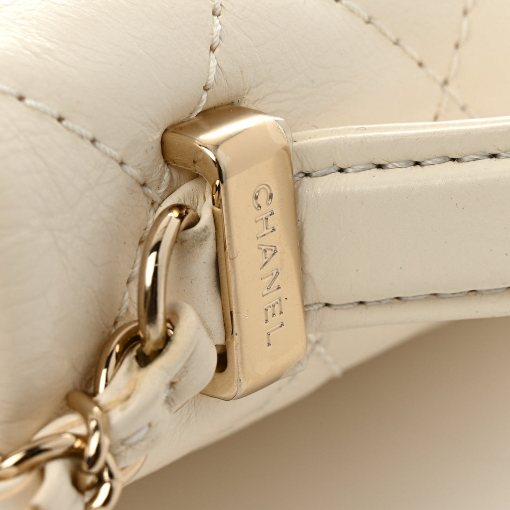 Shiny Crumpled Calfskin Quilted Top Handle Flap White