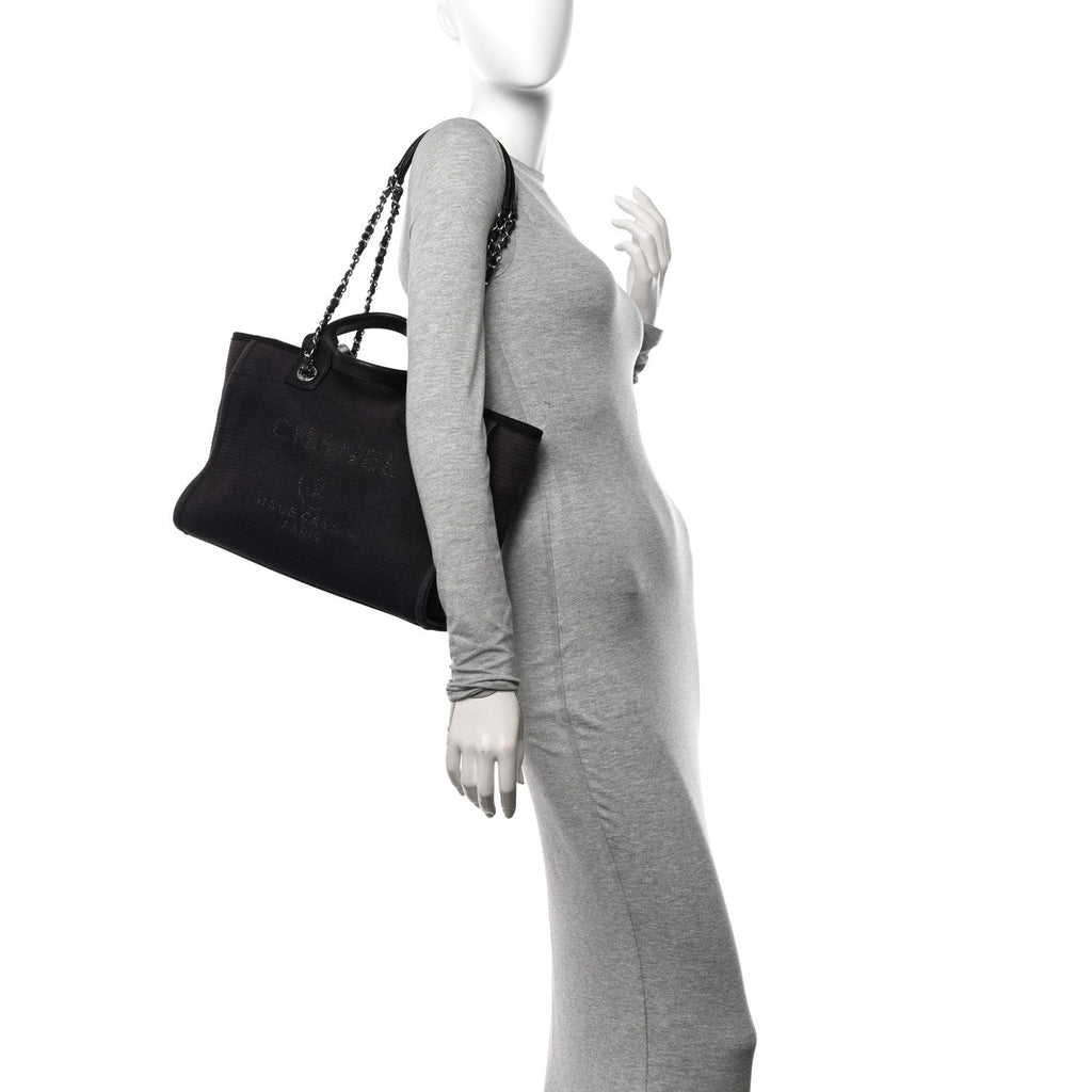 Mixed Fibers Calfskin Small Deauville Tote Black
