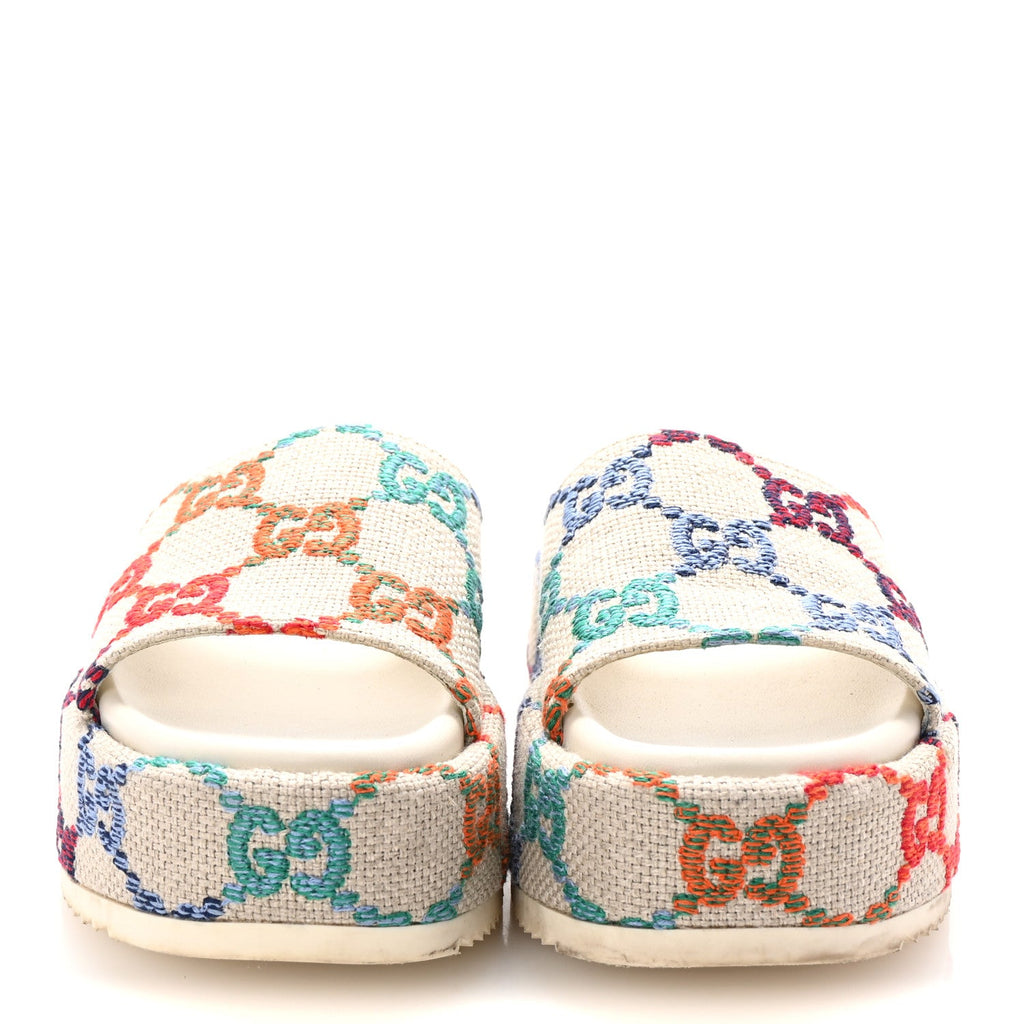 Linen Psychedelic Mini GG Monogram Angelina Platform 55mm Slide Sandals 35.5 Multicolor