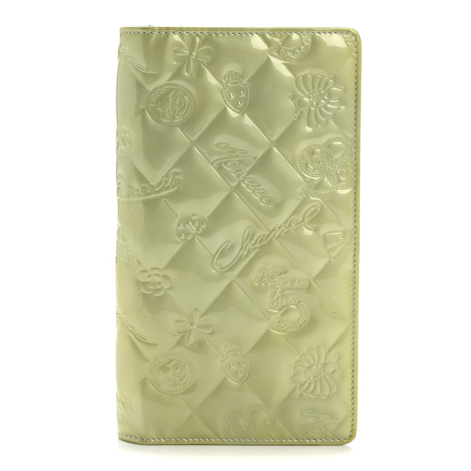 Patent Calfskin Lucky Symbols Yen Wallet Light Blue
