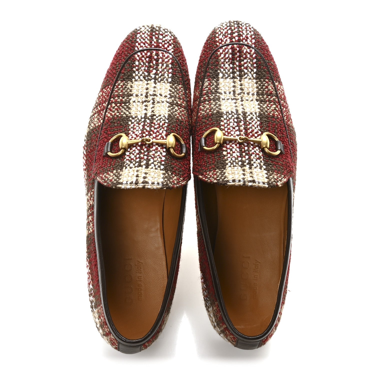 Vintage Tweed Check Horsebit Mens Jordaan Loafers 9 Red Beige White