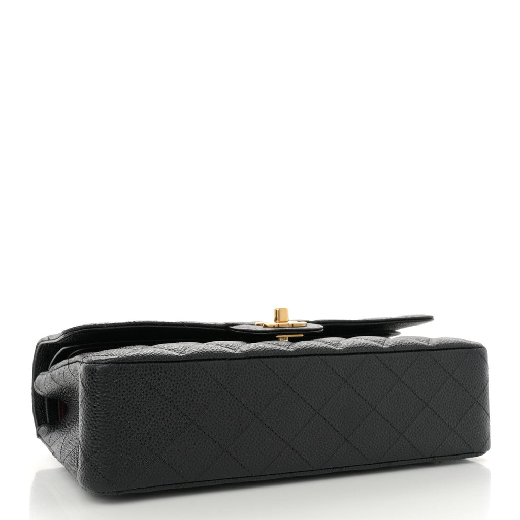 Caviar Quilted Medium Double Flap Black