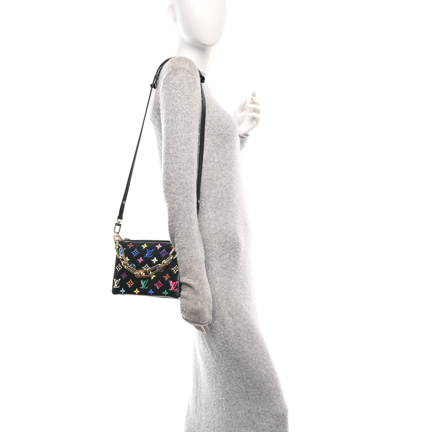 LV X TM Lambskin Embossed Monogram Coussin BB Black Multicolor
