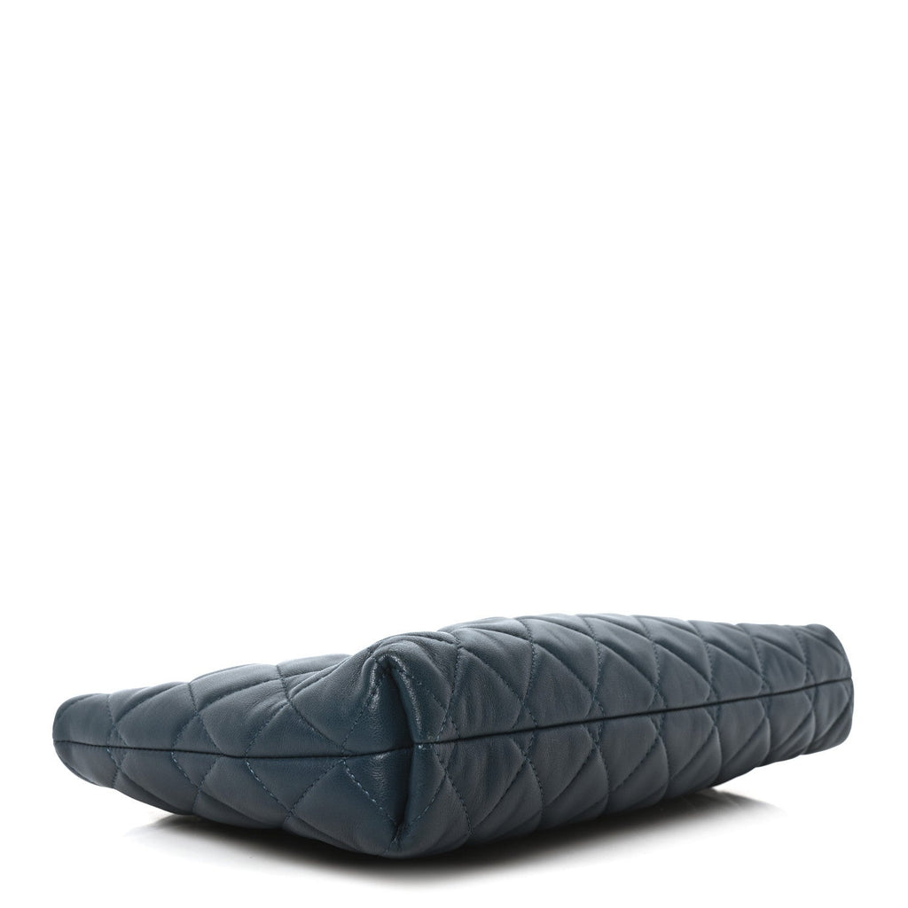 Lambskin Quilted Clutch  Turquoise