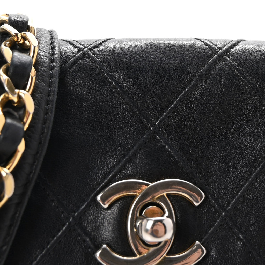 Calfskin Quilted Flap Waist Belt Bag 70 28 Black