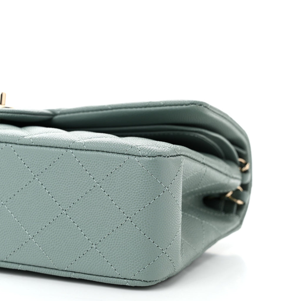 Caviar Quilted Medium Double Flap Light Blue