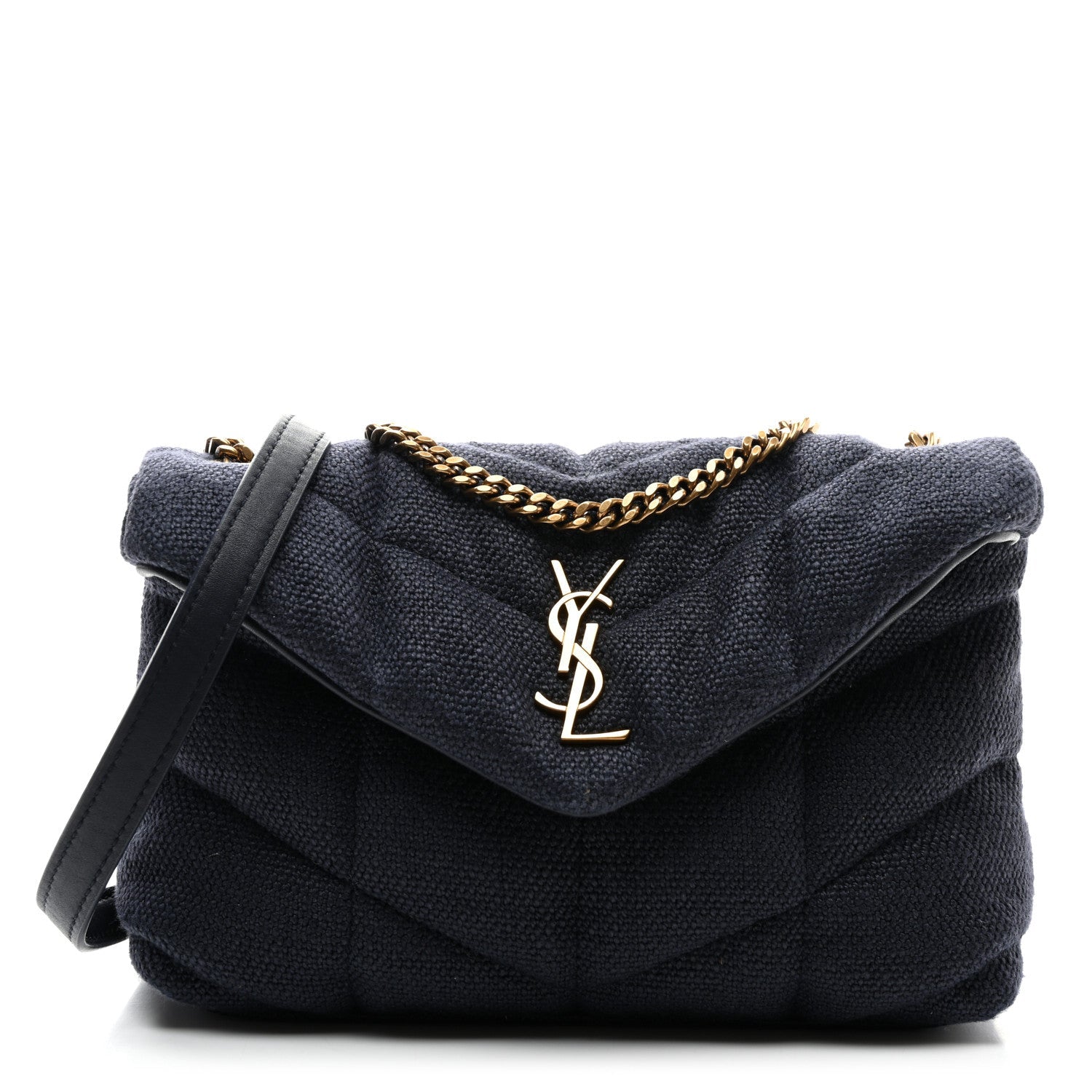 Canvas Quilted Toy Loulou Puffer Monogram Chain Satchel Deep Marine