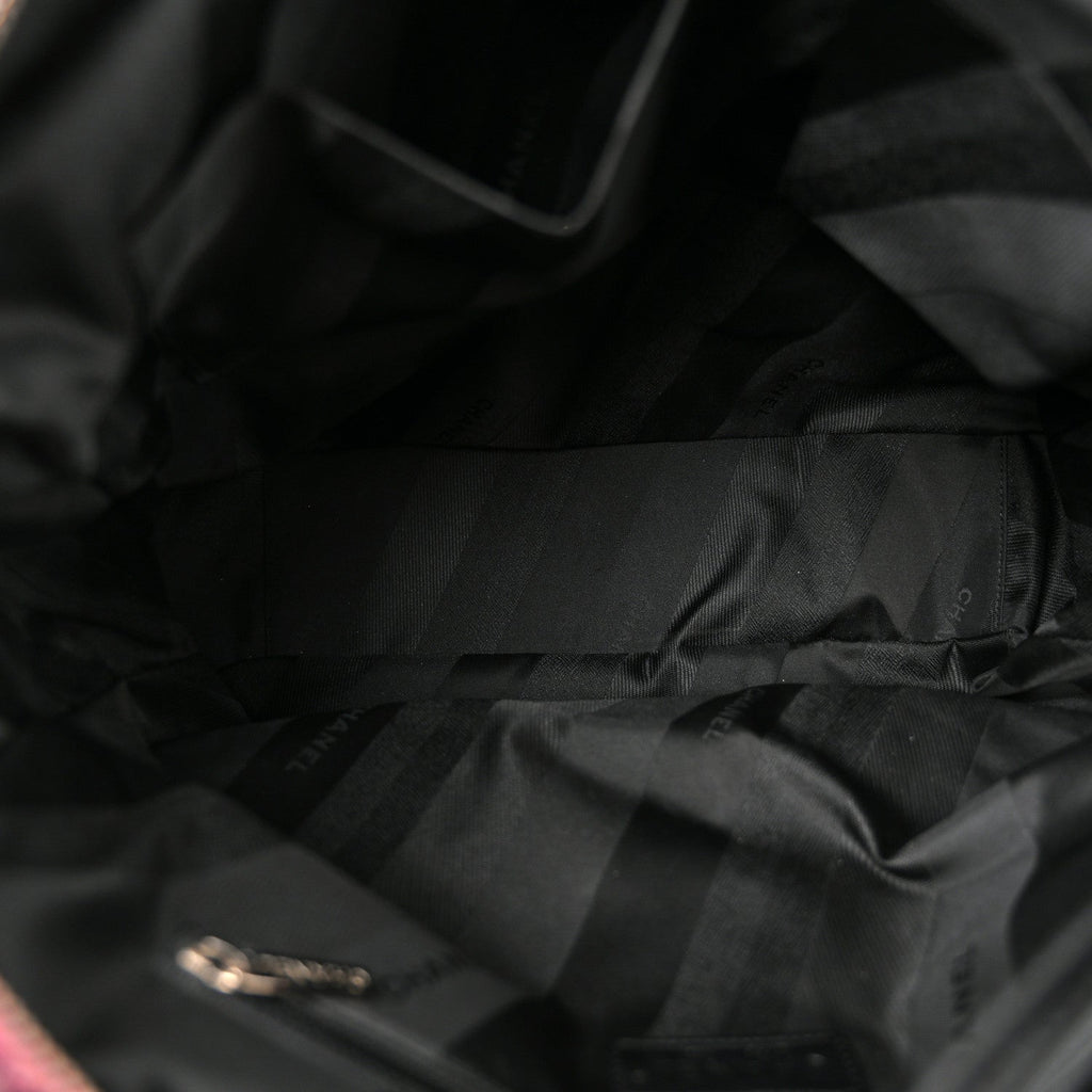 Glazed Calfskin Quilted Tweed Portobello Tote Black Pink